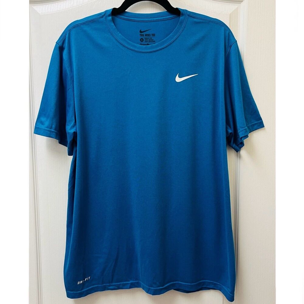 The Nike Tee Dri Fit Short Sleeve Athletic Cut Logo Blue XL